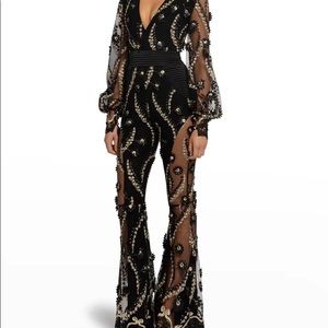 Revolve Zhivago White Rabbit Embellished Jumpsuit in Black NWOT size 2